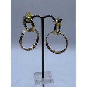 Vintage Gold Tone Double Hoop Drop Earrings – Interlocking Circle Earrings
